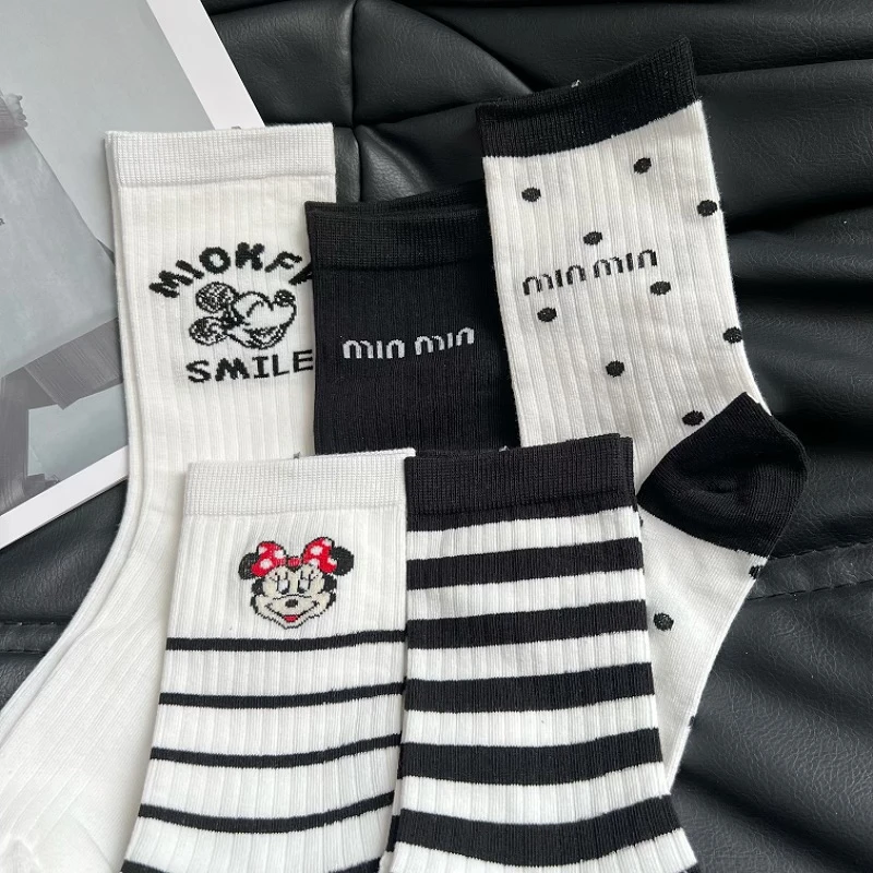 可爱米奇袜子女春夏薄款棉袜长筒袜ins潮日系卡通百搭学院风长袜