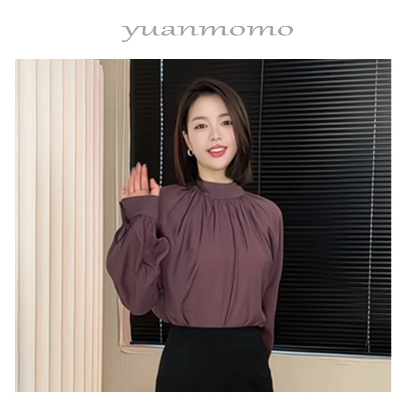 【袁么么】法式轻熟通勤小众立领长袖衬衫女秋季气质百搭上衣2306