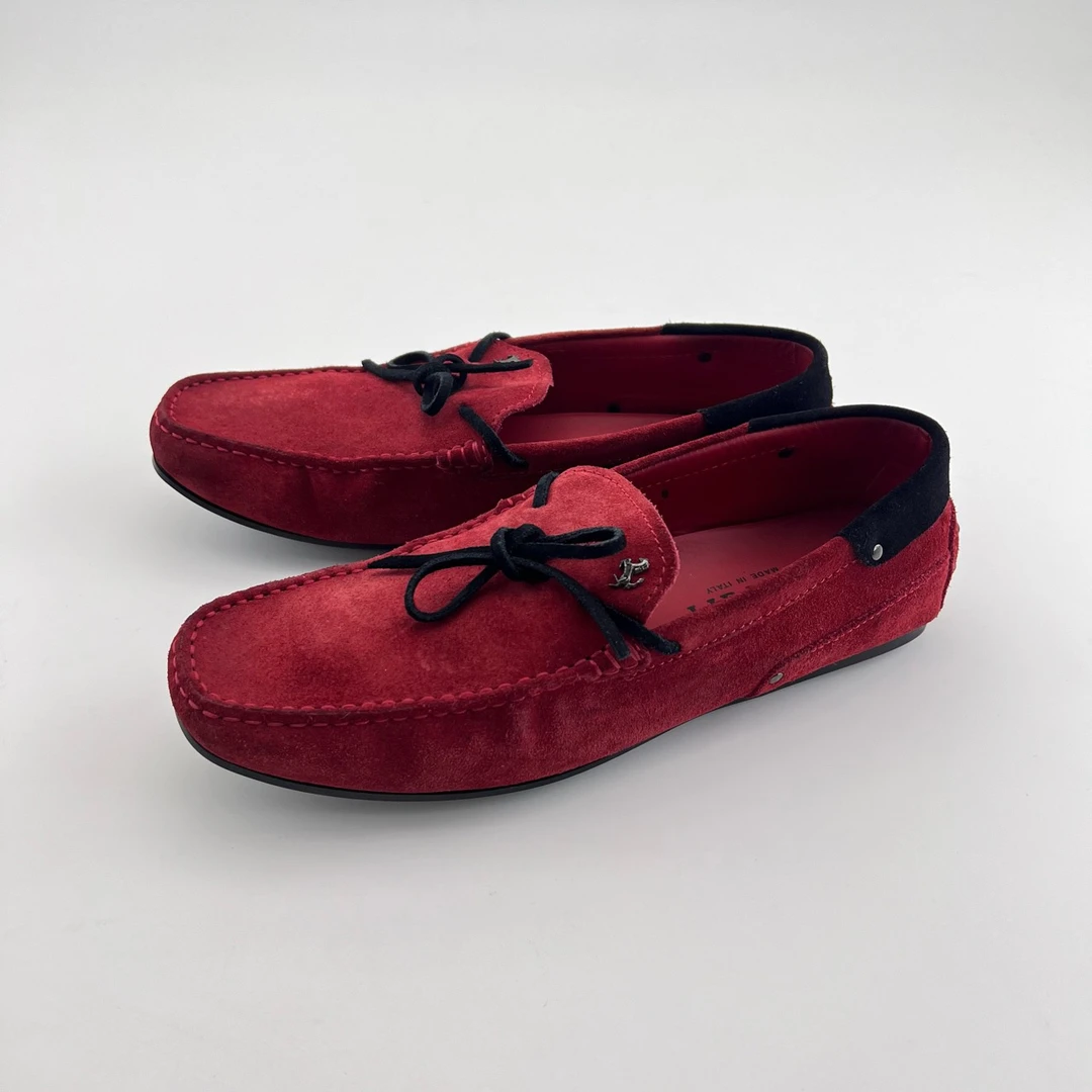 95新 TOD’S/托德斯 42码/酒红色麂皮蝴蝶结豆豆鞋/13008908