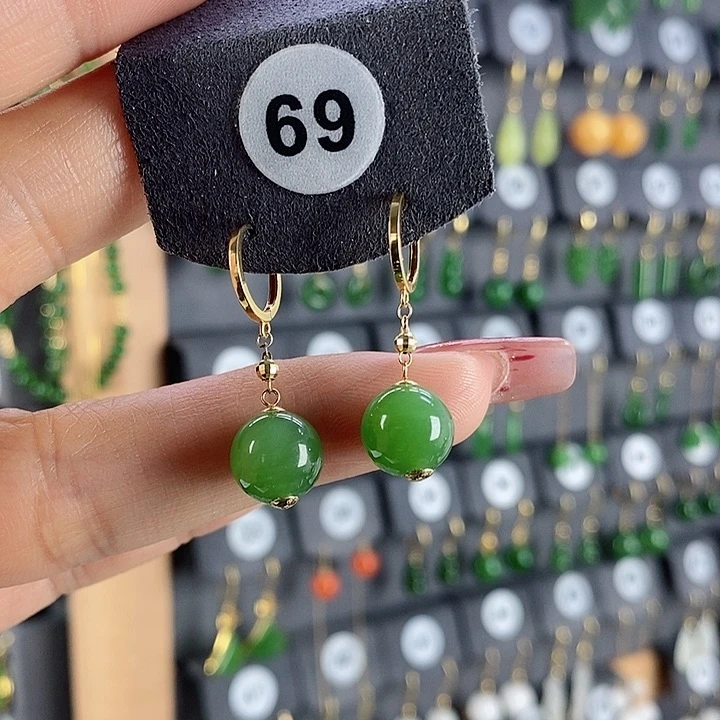 和田玉耳饰18K金镶嵌