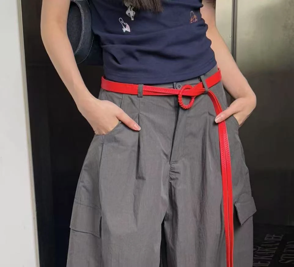 腰间配饰腰带女款配牛仔裤高级感收腰系带y2k美式复古红色细皮带