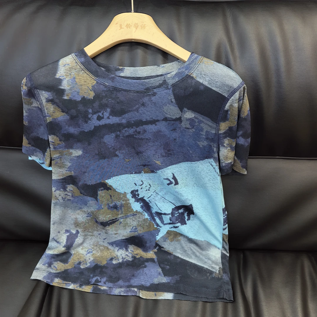 馨语家减龄印花打底亲肤透气网纱T恤