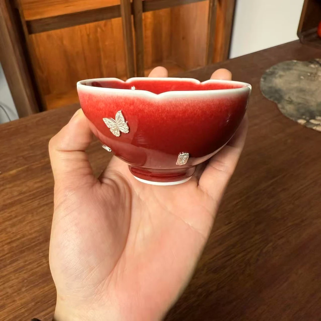 （胡子茶器）郎红锯钉蝴蝶花瓣主人杯 GH2966