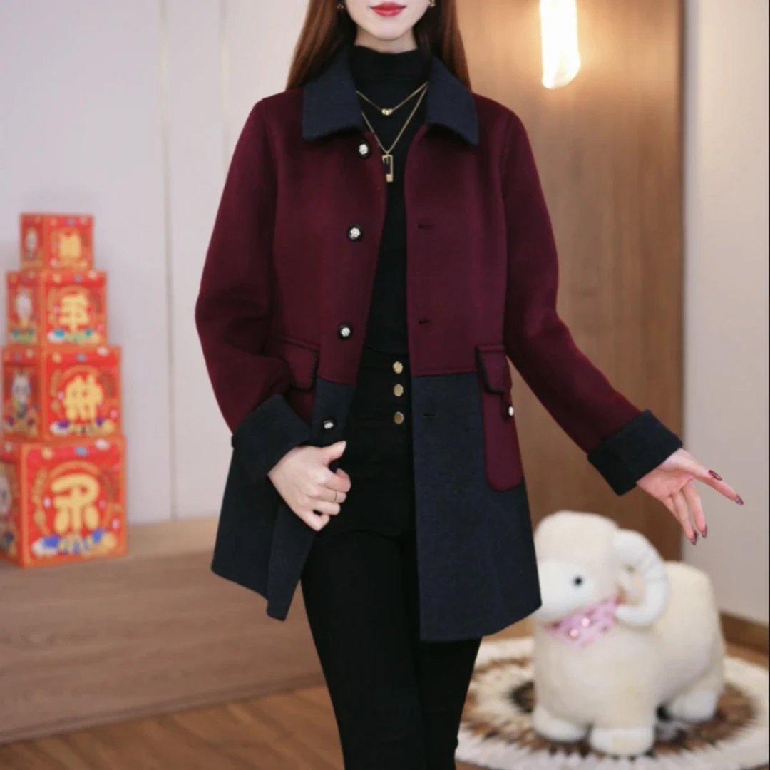 【大衣】2025秋季新款双面双穿时尚羊毛大衣气质收腰显瘦毛呢外套女