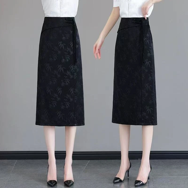 【慕妍专属】9520（裙长68）新中式国风刺绣提花高级感半身裙