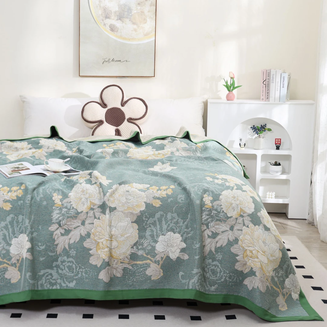 【幻彩繁花绿】2.3M*2.5M轻奢高端阿克苏精梳棉加厚顺滑亲肤床盖