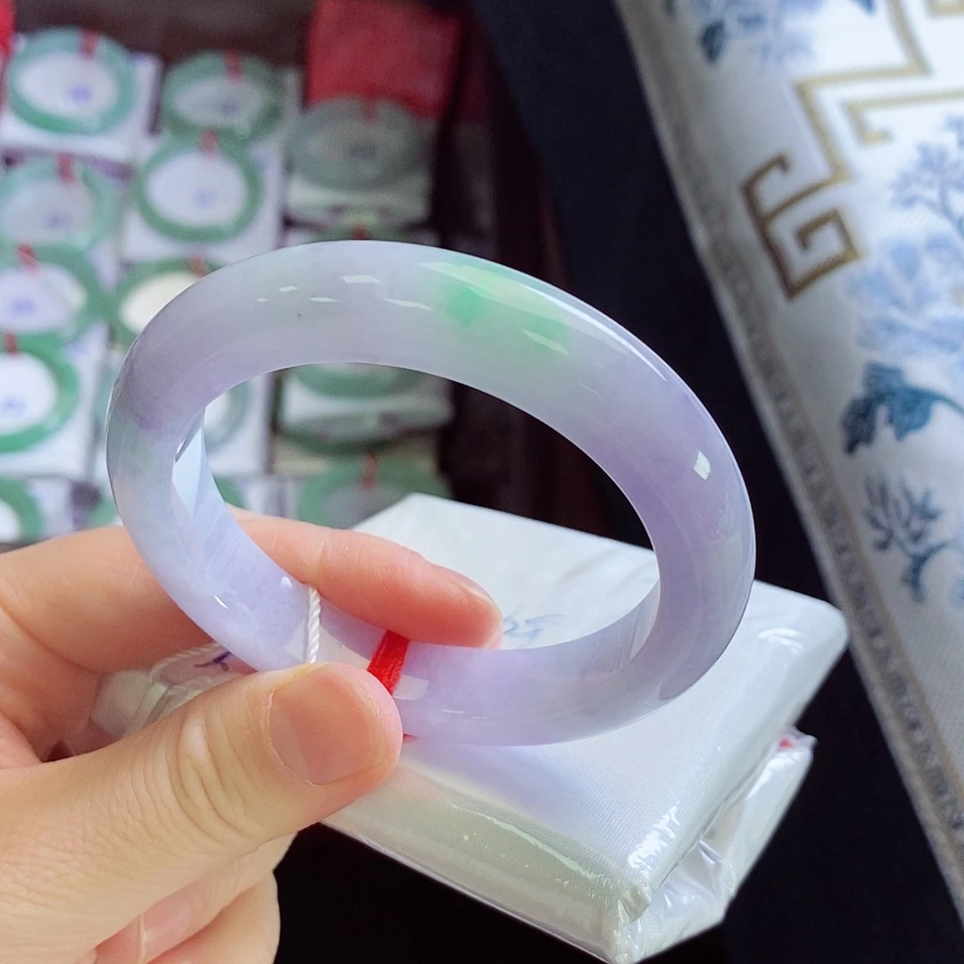 翡翠未镶嵌手镯54粉紫底阳绿762