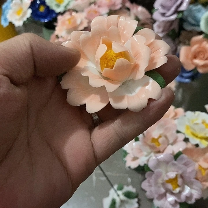 瓷片纯手工陶瓷花摆件瑕