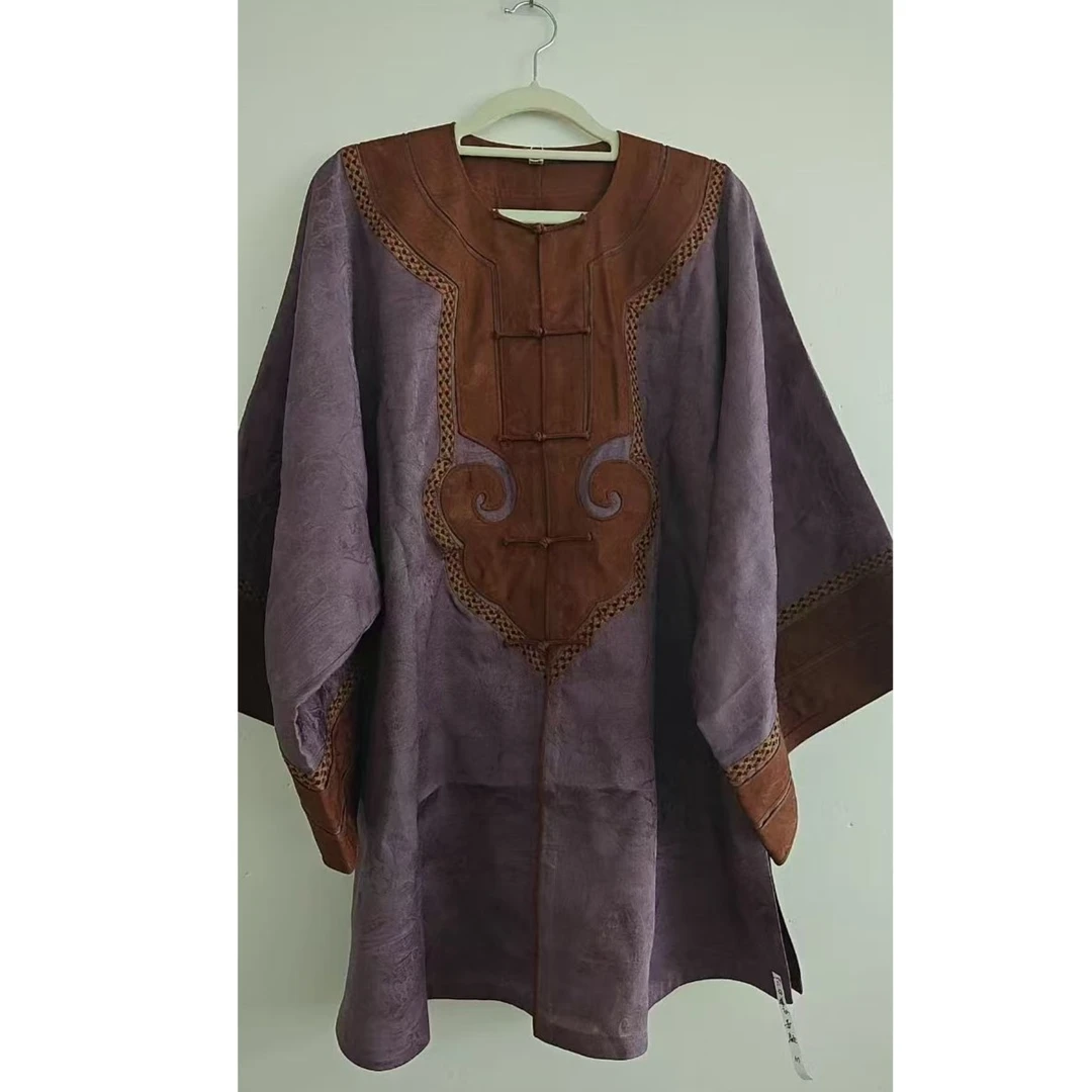 景罗【紫衣怡】新中式国风粉紫色百搭宽松对襟中长款上衣