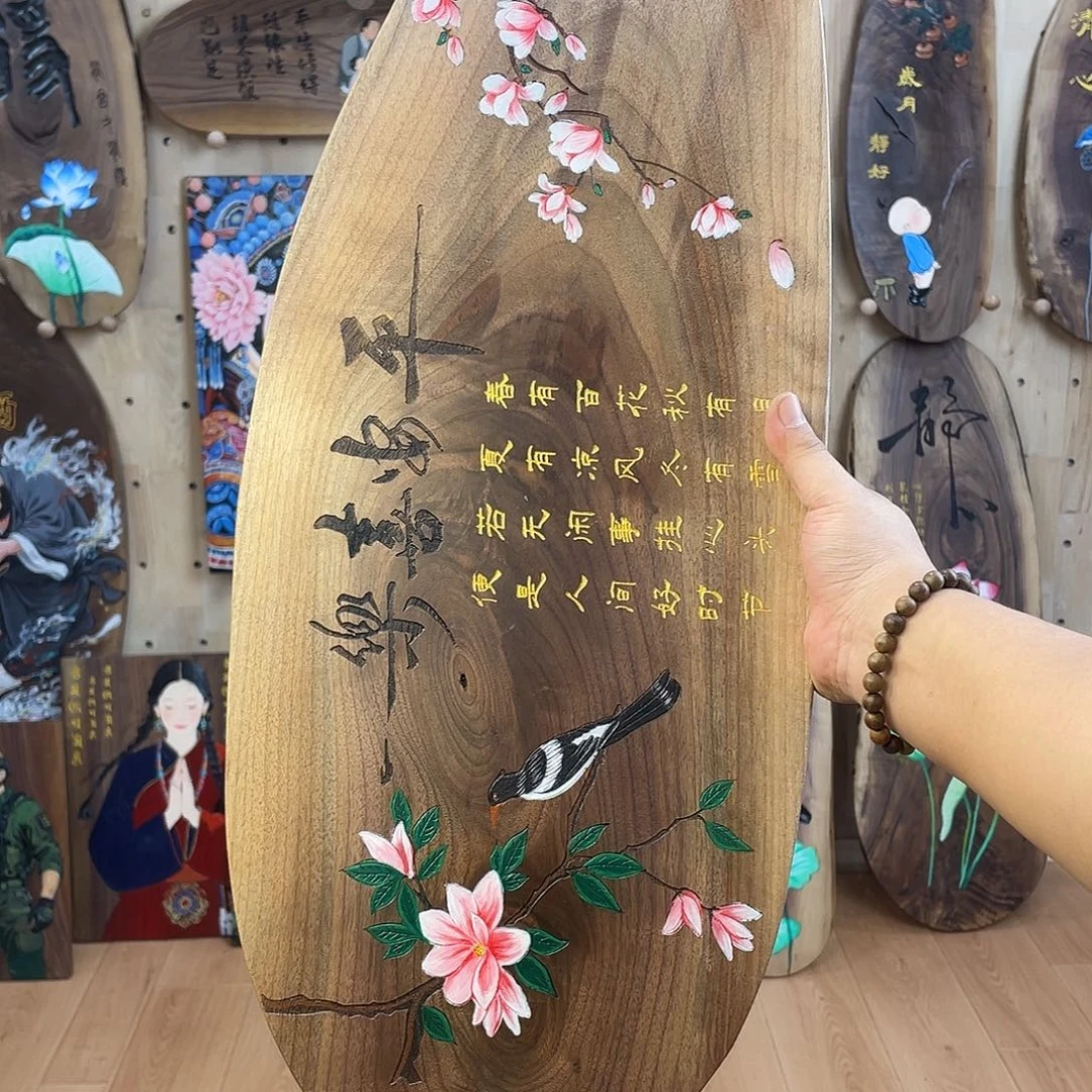 木北美黑胡桃雕刻手绘挂画