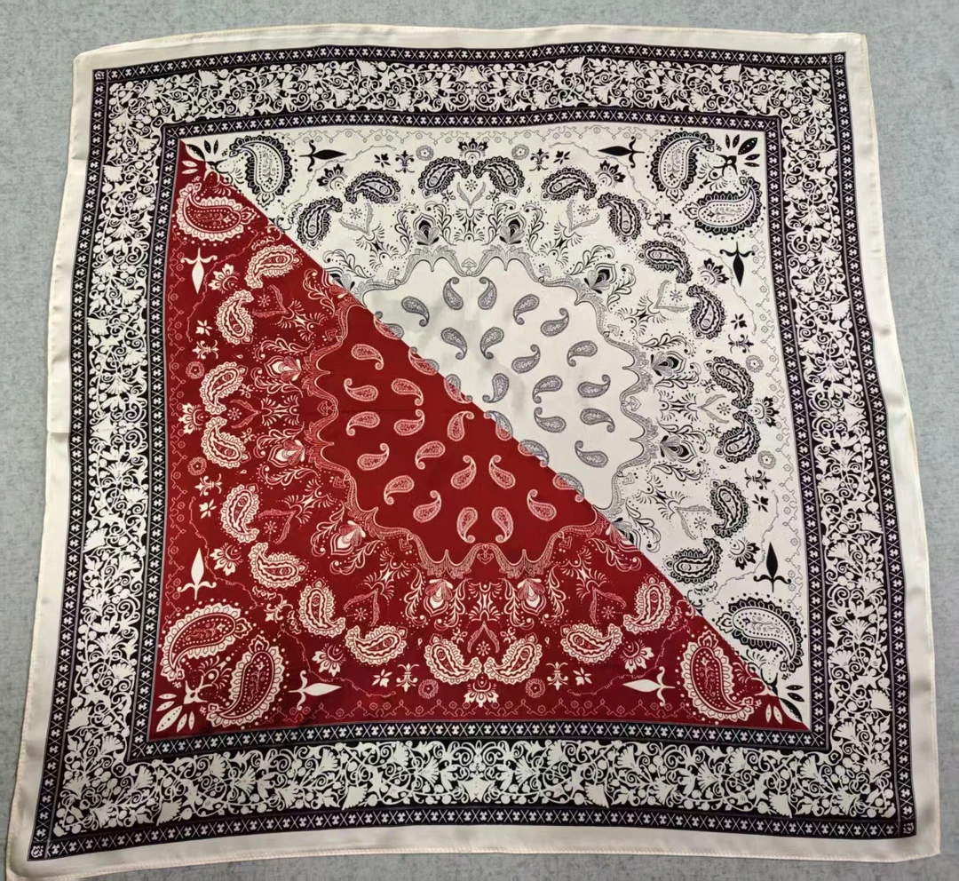 【双拼腰果】宫丽68x68cm6A纯100桑蚕丝素绉缎真丝方巾薄款百搭绑包