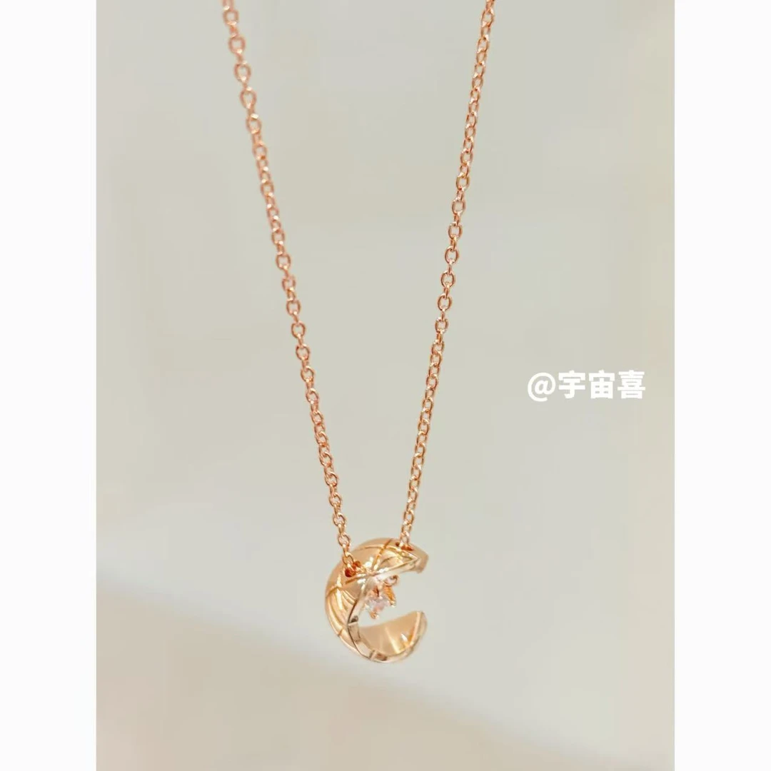 铜合金锆石项链 G2-081【浅金色菱格水冰月白锆项链】