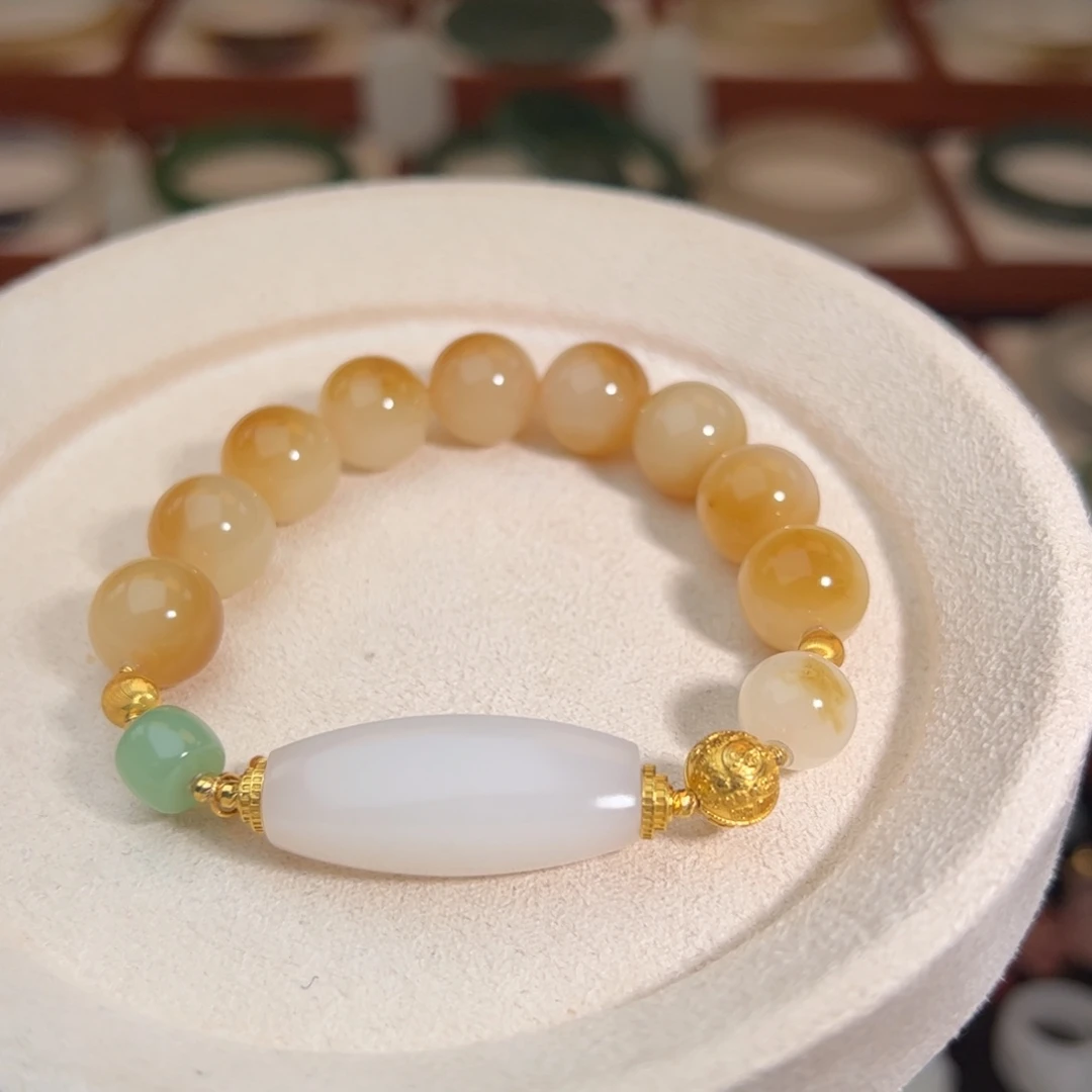 和田玉18K金镶嵌手链