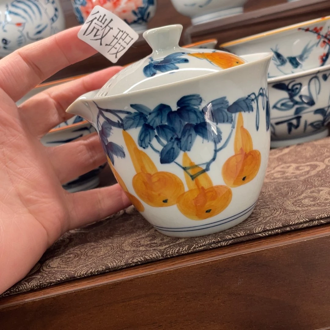 釉下手绘茶具微瑕