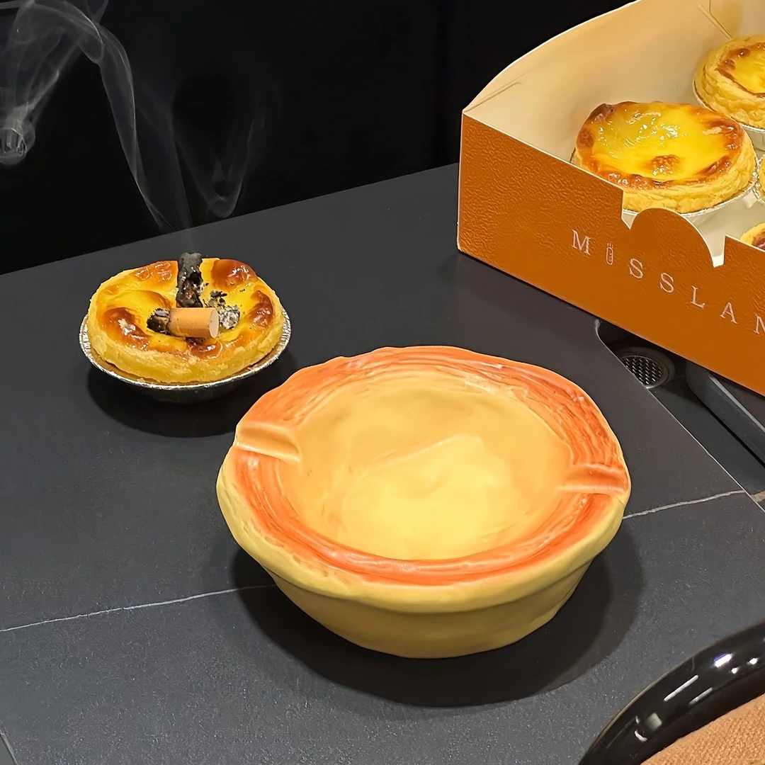 创意蛋挞烟灰缸陶瓷可爱搞怪高级感防灰飞烟缸个性家用客厅办公室