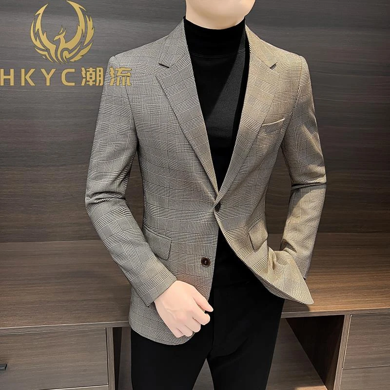 HKYC 小西装外套男士春秋2025新款上衣痞帅高级感千鸟格西服男款