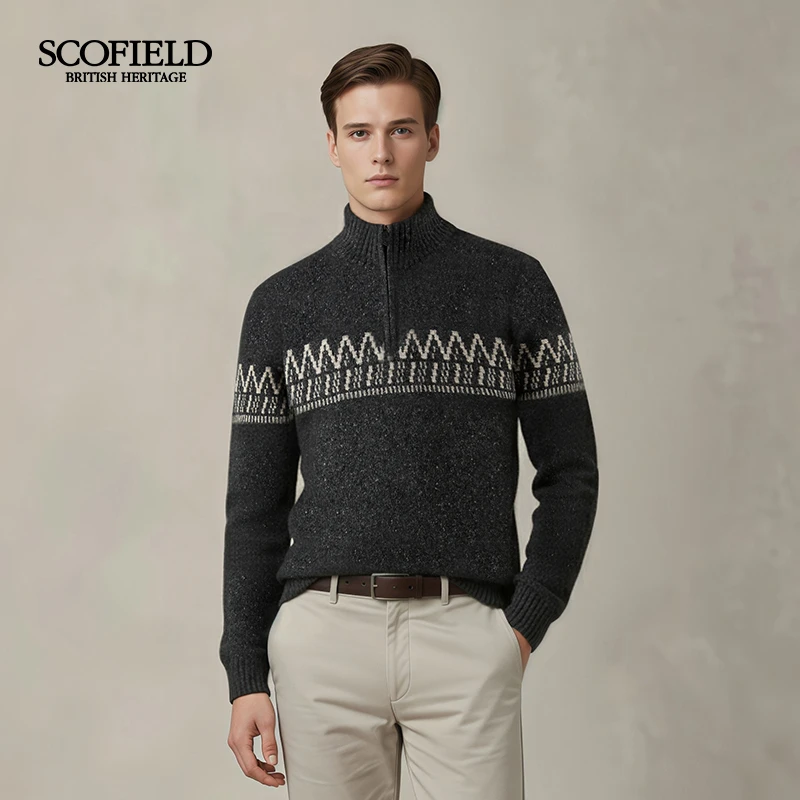 【羊毛混纺】SCOFIELD男装25年提花图案拉链高领长袖毛衫SMKWF4TG05