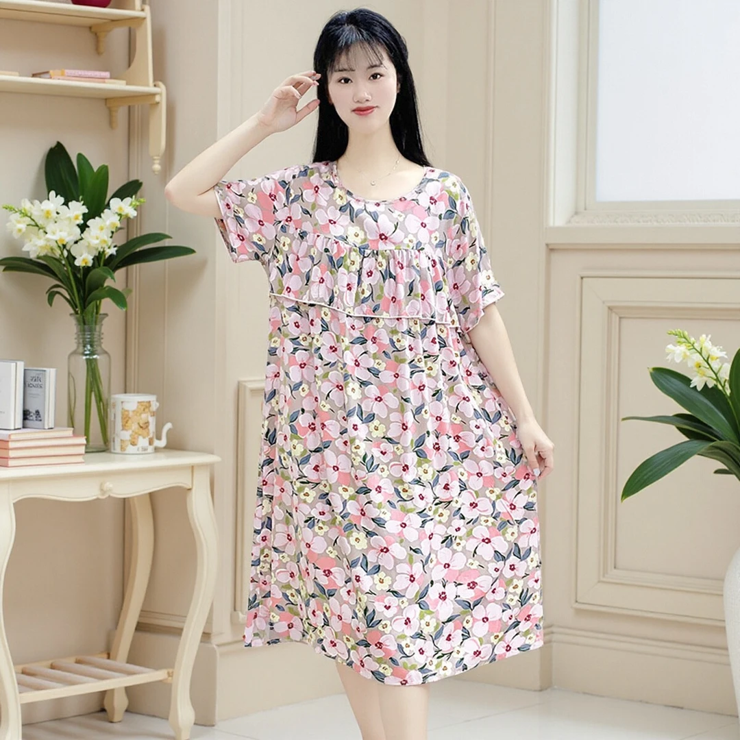 【短袖防凸点】棉绸睡裙女2025新款睡衣不带胸垫可外穿家居服Y111