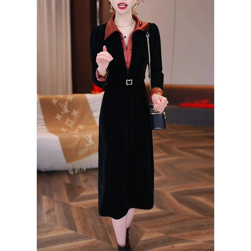长袖连衣裙2025新款女春秋气质配大衣妈妈加厚打底衬衫裙子M-4XL