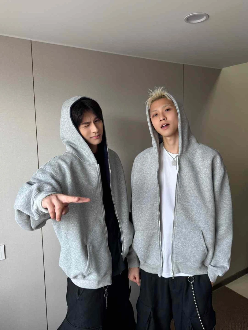KidThe1One 480G重磅拼色开衫连帽卫衣宽松外套百搭休闲男女同款