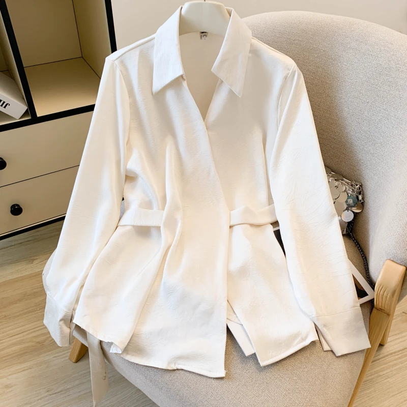 高级感气质绑带收腰长袖衬衫女款爆款2025春秋设计感显瘦韩系上衣