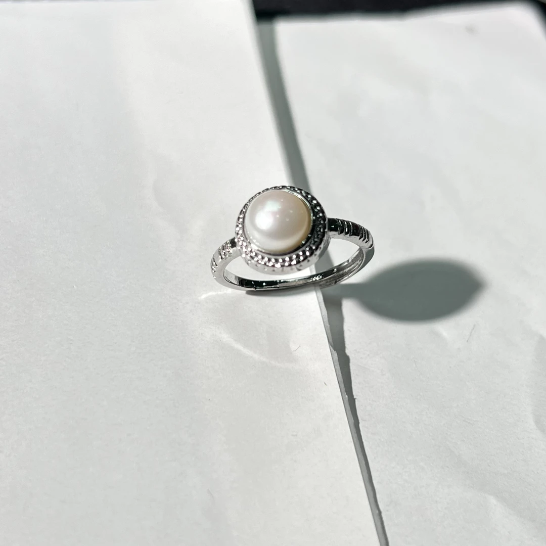 无瑕强光淡水珍珠戒指合金  ZKK24090110