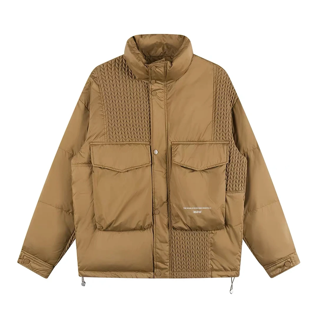 高端面包服男短款冬季国潮立领提花拼接宽松加厚潮流保暖外套夹克