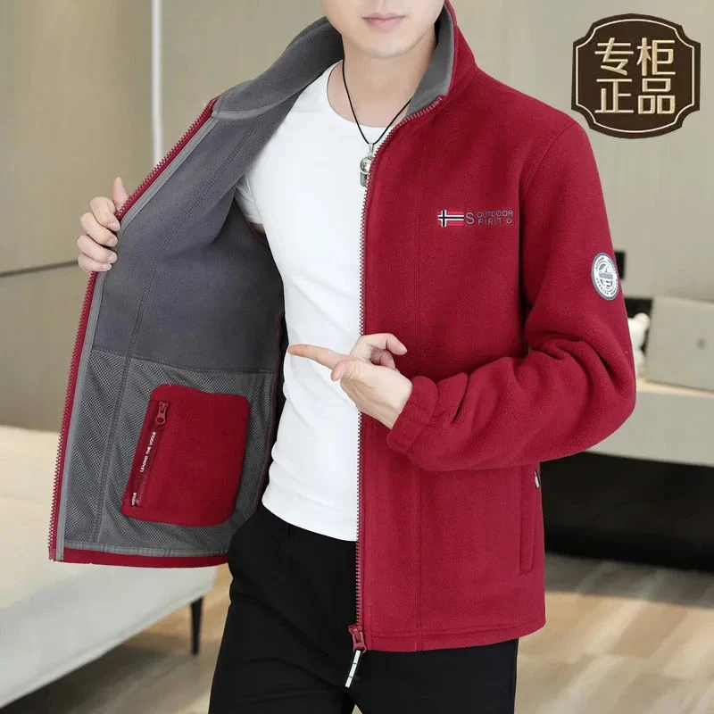 出口挪威！秋冬大码男士户外棉衣加绒加厚保暖立领休闲摇粒绒外套