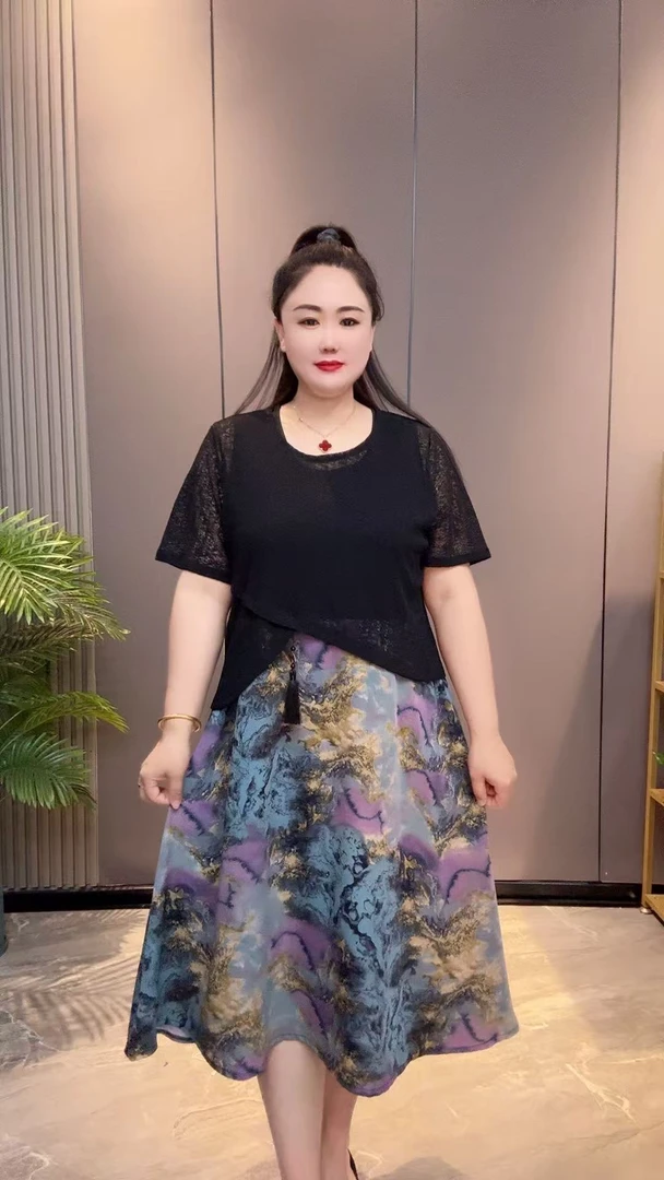 夏季新款水彩风格气质套装显瘦遮肉连衣裙新中式百搭优雅两件套