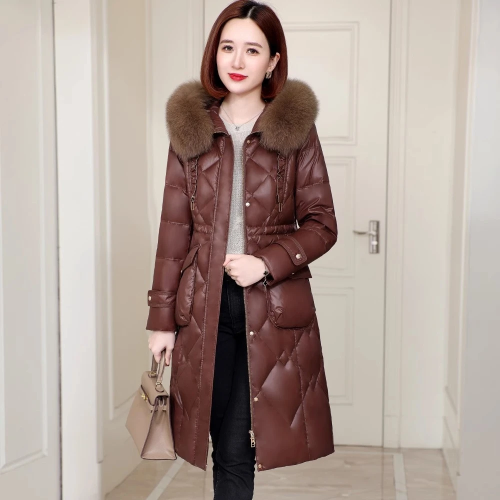 2025新款羽绒服女款爆款正品收腰显瘦白鸭绒加厚亮面高端外套女