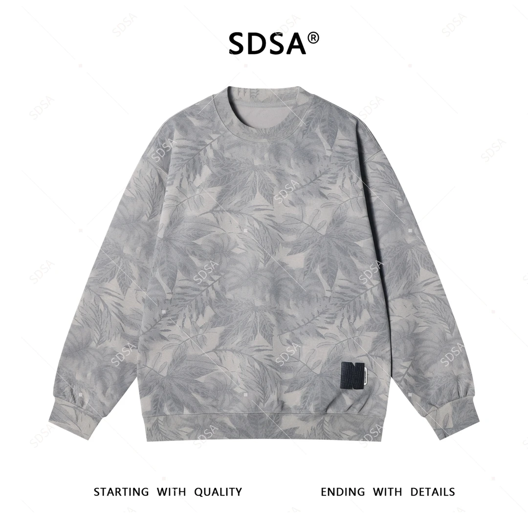 夏季高级感新款男士美式扎染树叶图案短袖T恤百搭时尚圆领上衣潮