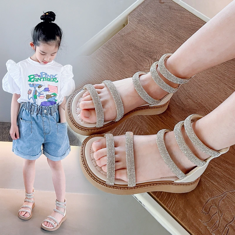 女童凉鞋新款夏季爆款儿童公主软底大童小女孩鞋子水晶鞋夏款