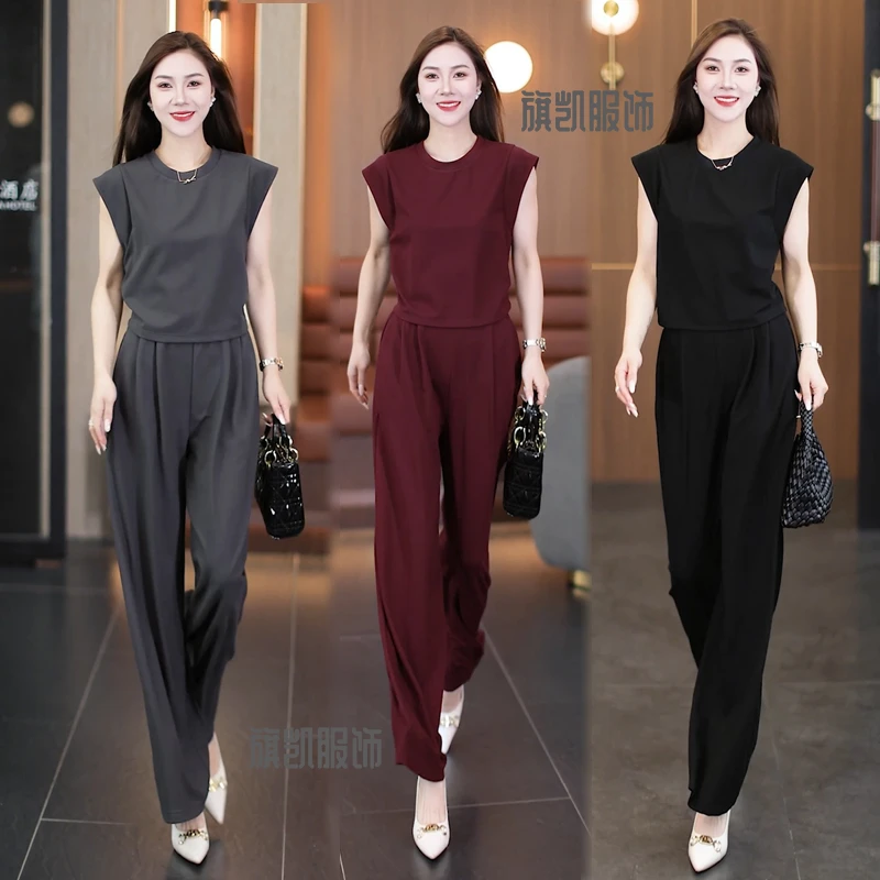 时尚西装套装女2025夏新款气质减龄洋气百搭短袖上衣直筒裤两件套