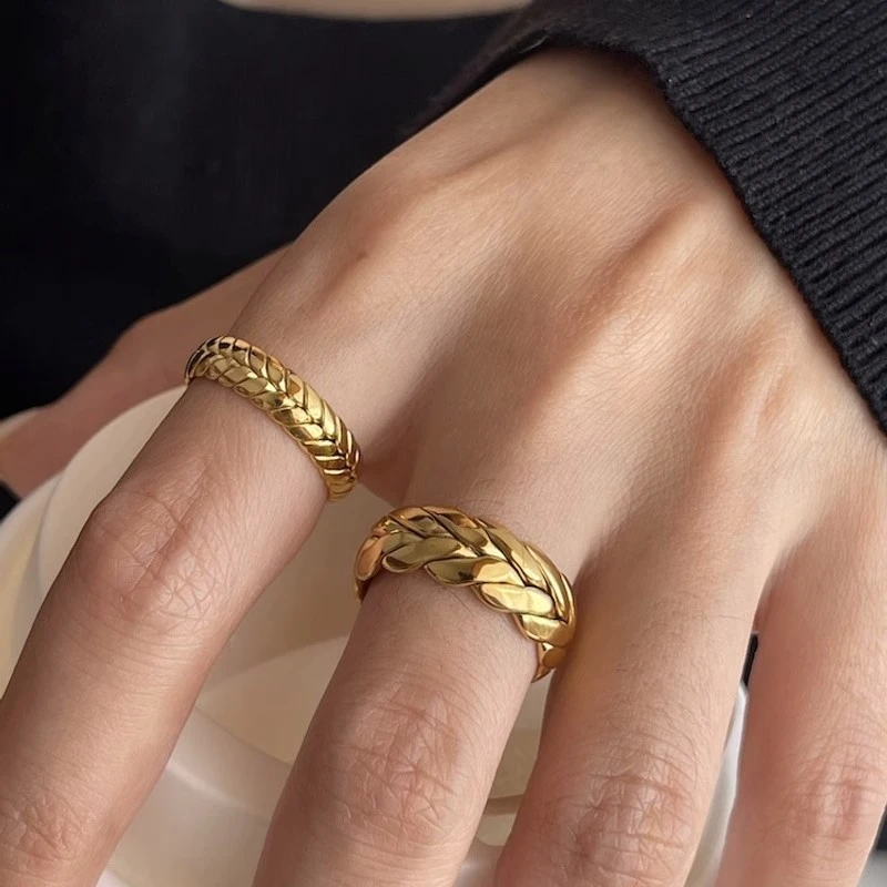 钛钢戒指 麦穗戒指情侣小众设计轻奢简约气质复古时尚可调节指环