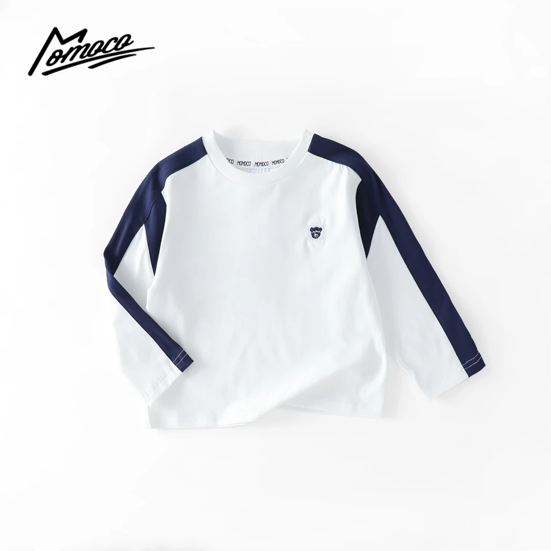 MOMOCO春秋季新款男童潮流拼接小熊时尚T恤77130235038