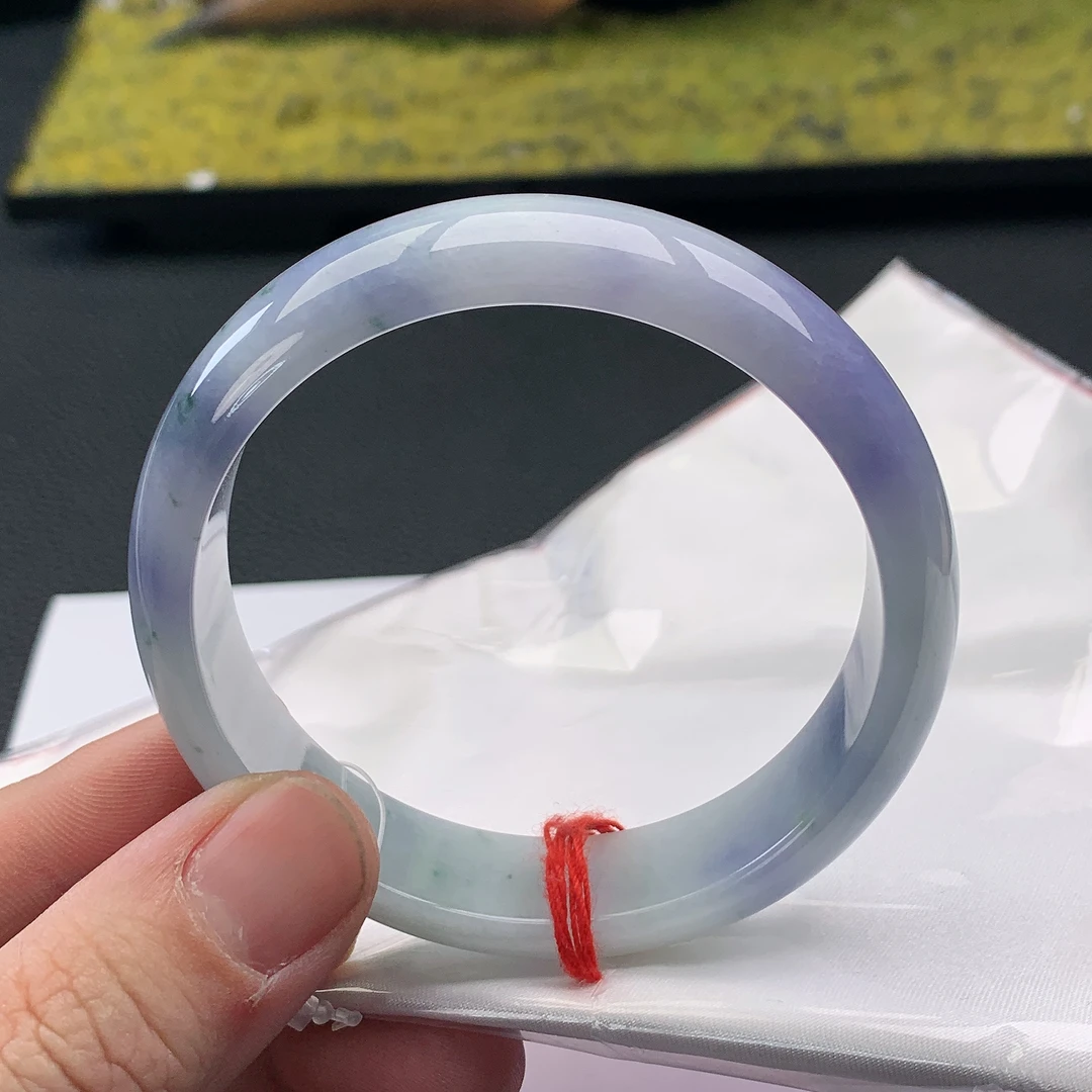 【玖玉珠宝】天然A货翡翠手镯61.3正圈莫奈花园轮胎镯 Y0027