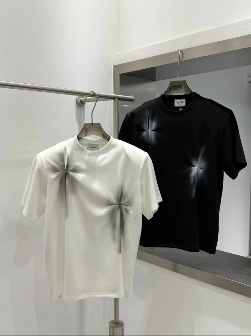 男士夏季个性打结喷绘图案宽松短袖T恤美式休闲风上衣T1155