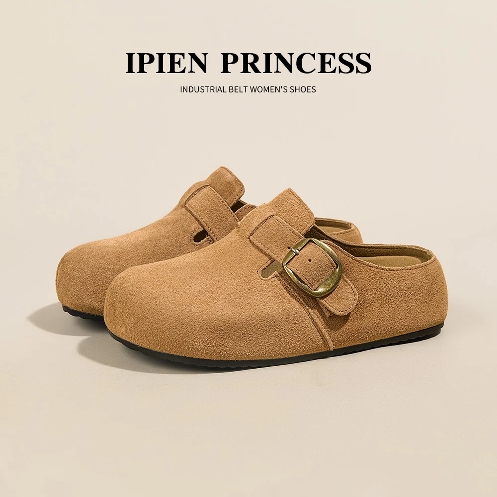 软底魔术贴一脚蹬女款拖鞋2025秋季新款厚底休闲鞋包头半拖勃肯鞋