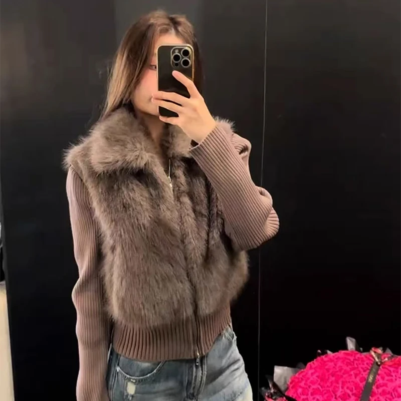 实体档口2025秋冬季简约时尚宽松三色皮毛一体外套时尚毛领上衣女