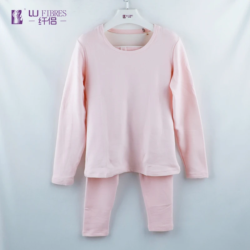 纤侣冬季纯色德绒圆领保暖套装