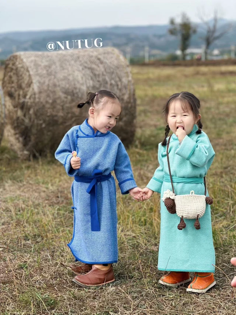 [诺图格] 儿童秋冬羊毛蒙古袍蒙古族元素男女同款针织羊毛蒙古袍