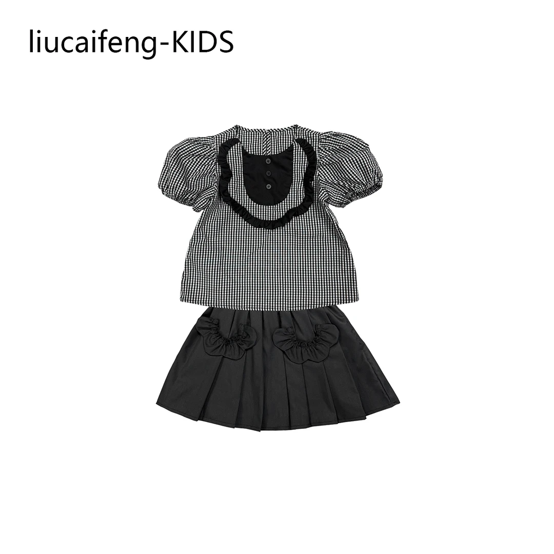 女童夏装套装2025新款洋气儿童娃娃衫上衣百褶裙2025年款衣服儿童