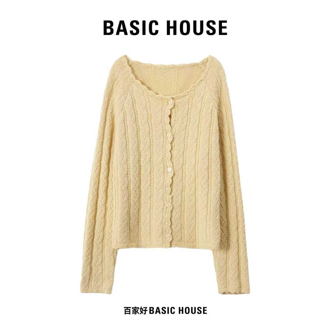 Basic House/百家好2025秋新款气质坑条毛针织衫设计感S312 XX