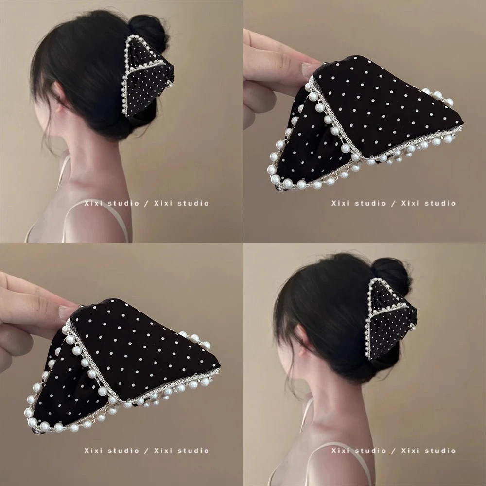 珍珠波点抓夹女后脑勺气质发夹鲨鱼夹盘发夹子夏季发卡优雅