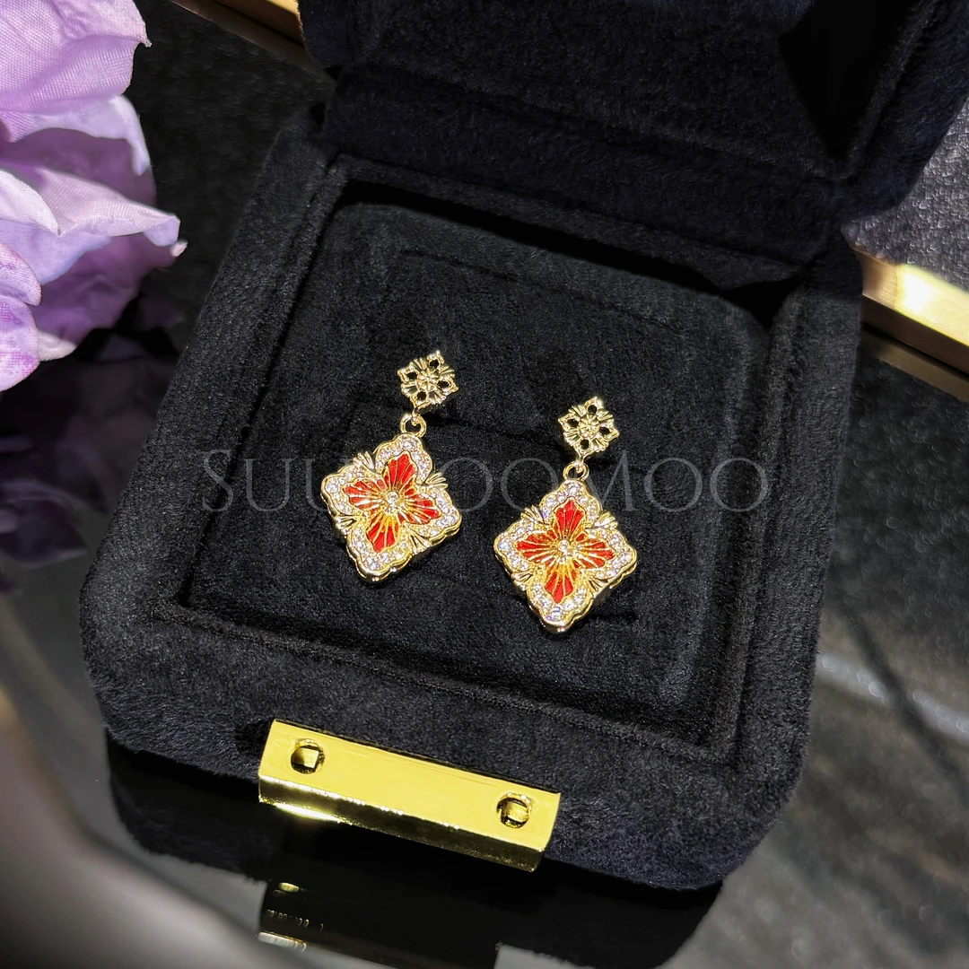 铜合金合成锆石耳饰 时尚意大利复古拉丝布契菱形耳环