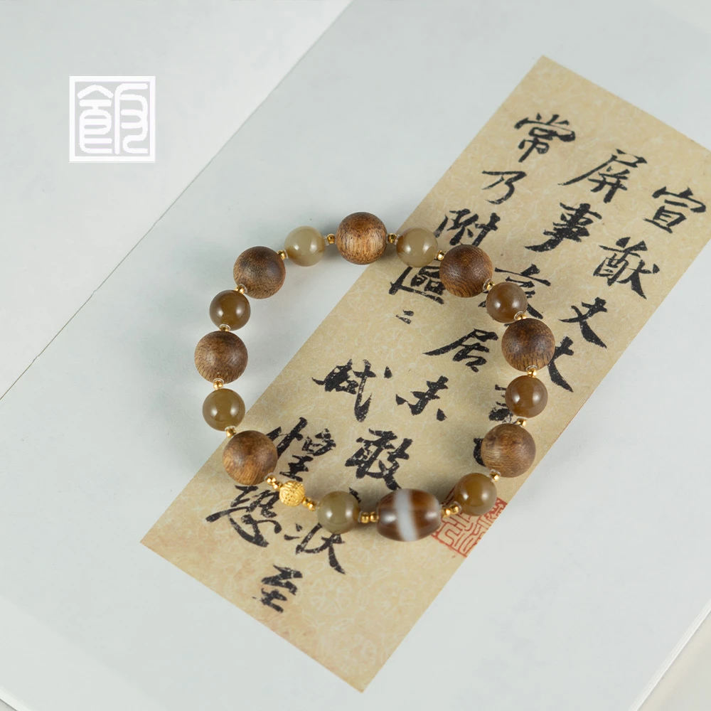 【秋水】饭饭珠宝 18K金沉香和田玉手串（天然珠宝多样性发）