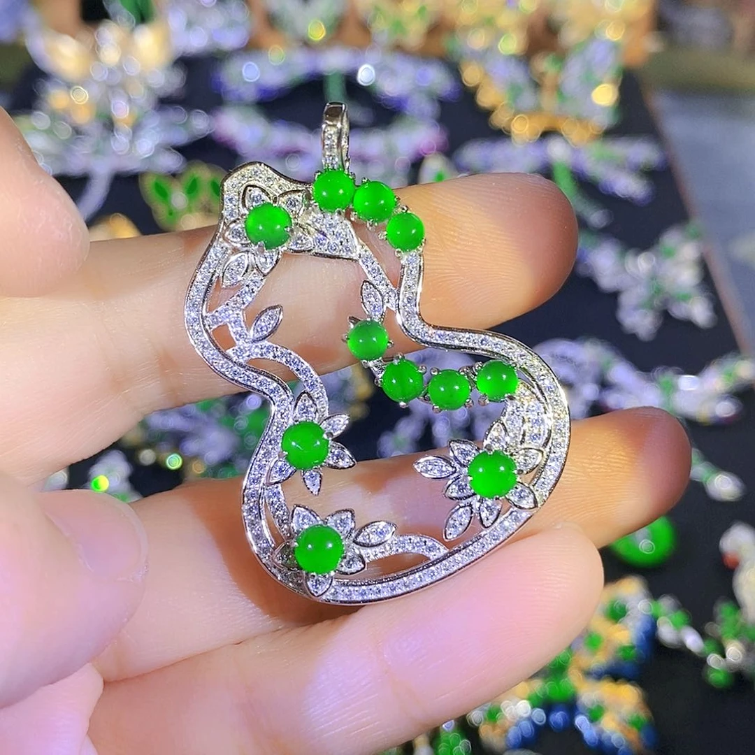 吊坠(不含链)银S925镶嵌翡翠