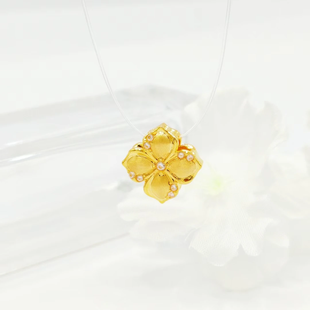 【水贝溯源】18K金拉丝四叶花大版 送银链 A6