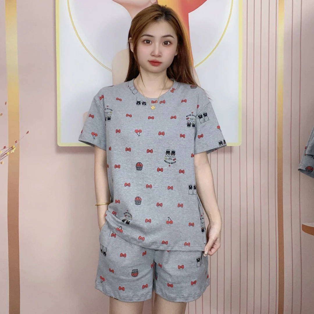 【拍一发三】短袖长裤+短裤带胸垫夏季女韩版休闲家居服外穿夏睡衣