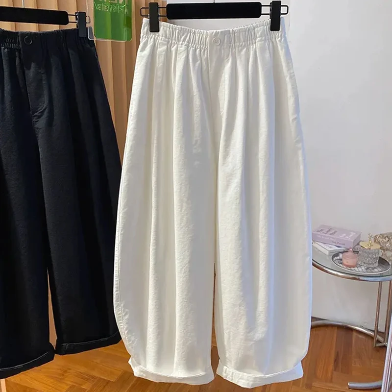 【纯棉】白色气球裤女春夏2025新款宽松休闲百搭九分灯笼裤阔腿裤